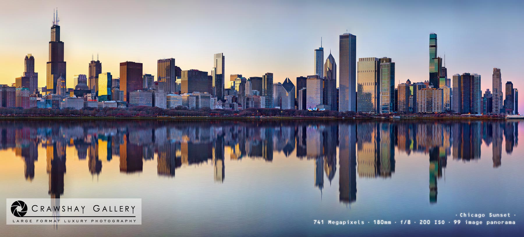 Image of Sunset Chicago Skyline Photograph