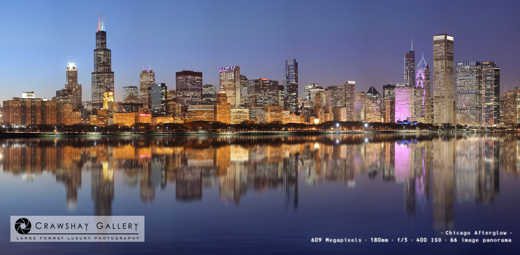 Image of Chicago Skyline Night Photograph