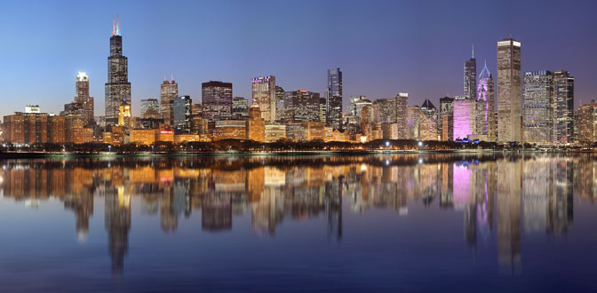 Chicago Afterglow Crop | Nightime Chicago Skyline |  Chicago Illinois