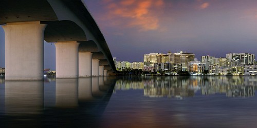 Ringling Reflections - Crop | Cropped Sarasota City Skyline at Dusk | Bird Key Sarasota Florida